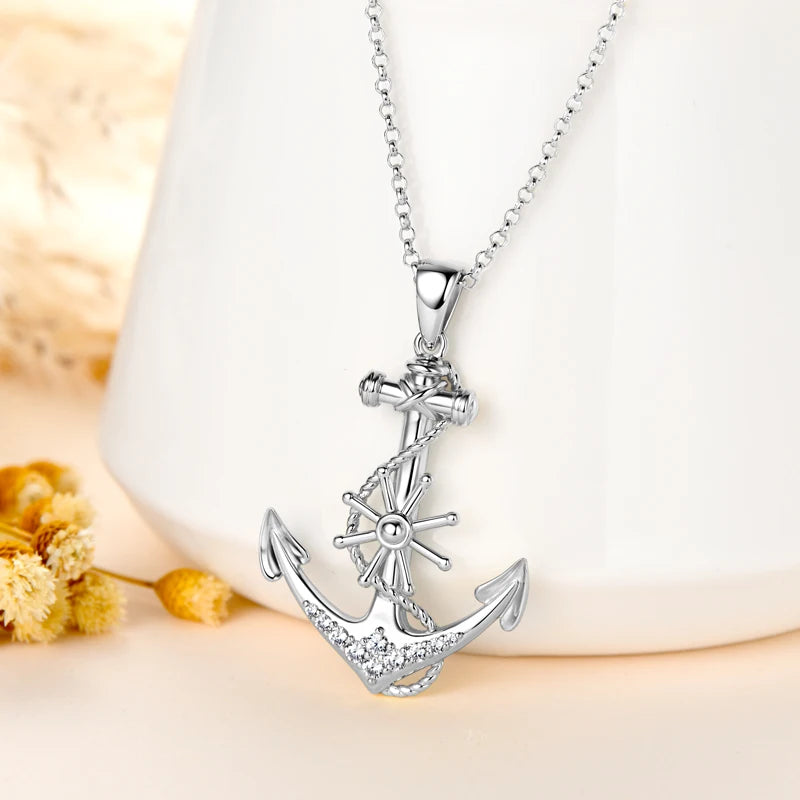 Plated Gold Anchor Cross Pendant Necklace with Moissanite Diamond Adjustable 925 Silver Chain for Women Men Lucky Charm Jewelry