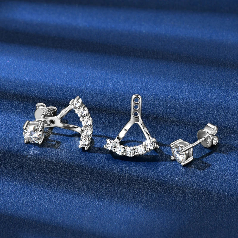 2024 Trendy 5mm Moissanite Ear Jacket Earrings Studs for Women 100% 925 Silver Dual Purpose Front and Back Earrings Jewelry Gift