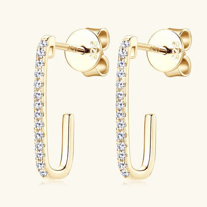 Open Hoop Paperclip Earrings 1mm Moissanite Stud Earring 925 Silver for Women 2024 Fashion Christmas Gift Jewelry Original
