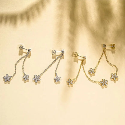 4mm D Moissanite Drop Earrings for Women S925 Silver Chain Star Flowers Pendant Stud Earrings Daily Wear Wedding Jewelry