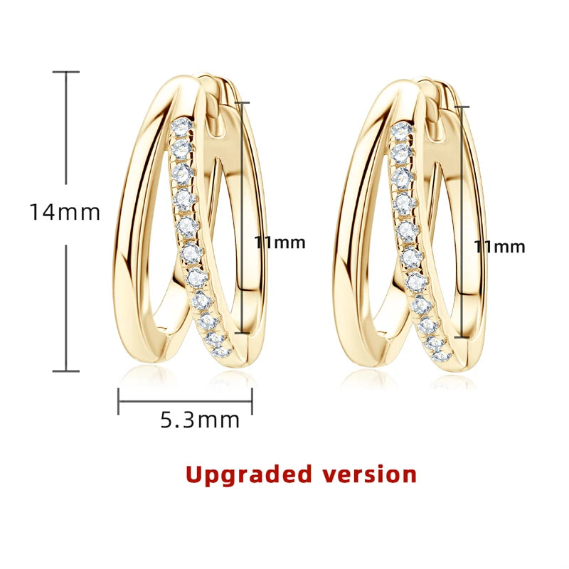 Real D Color Moissanite Double Hoop Earrings for Women 925 Sterling Silver Round 1mm Diamond Minimalist Fashion Jewelry