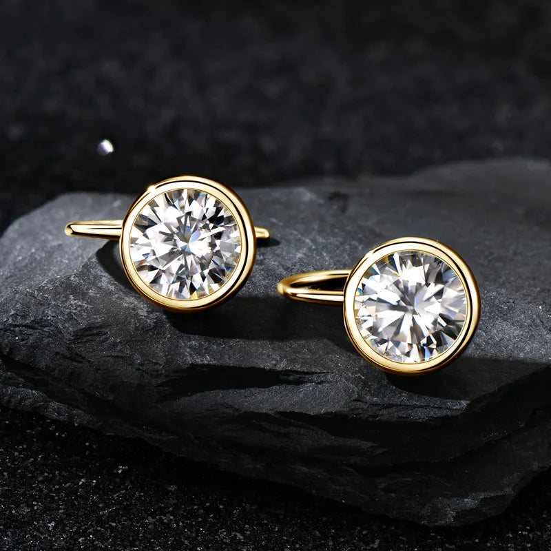 Sparking 8mm 2ct D Color Moissanite Drop Earrings Hooks 925 Silver for Women Bezel Setting Wedding Earrings Original Jewel