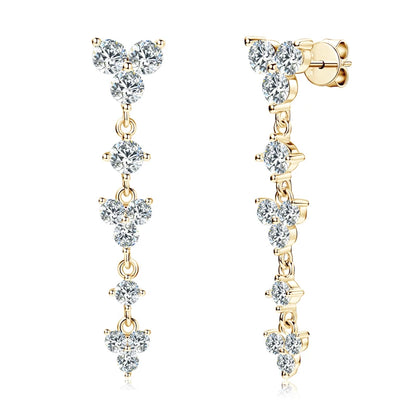 Real 925 Silver 4mm D Color Moissanite Long Drop Earrings Piercing Studs Wedding Party Fine Jewelry for Women 2024 Trend Gift