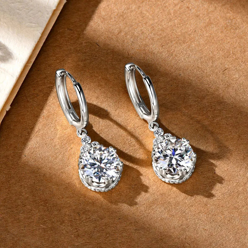 2CT 1CT D Color Moissanite Dangle Drop Earrings for Women 925 Silver Elegant Wedding Engagement Earrings GRA Certificate