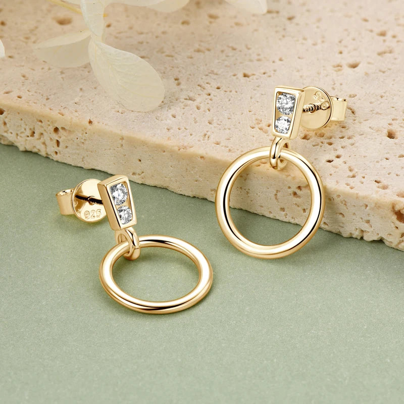 925 Sterling Silver Circle Dangle Drop Earrings for Women Moissanite Stud Earrings Minimalist Wedding Party Jewelry 2024