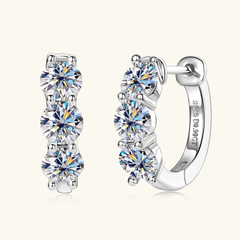 Sparking Small Hoops 4mm 3.5mm Three Stone Moissanite Earrings for Women and Men Real 925 Silver Jewelry Wedding Christmas Gift
