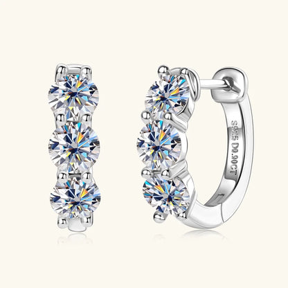 Sparking Small Hoops 4mm 3.5mm Three Stone Moissanite Earrings for Women and Men Real 925 Silver Jewelry Wedding Christmas Gift