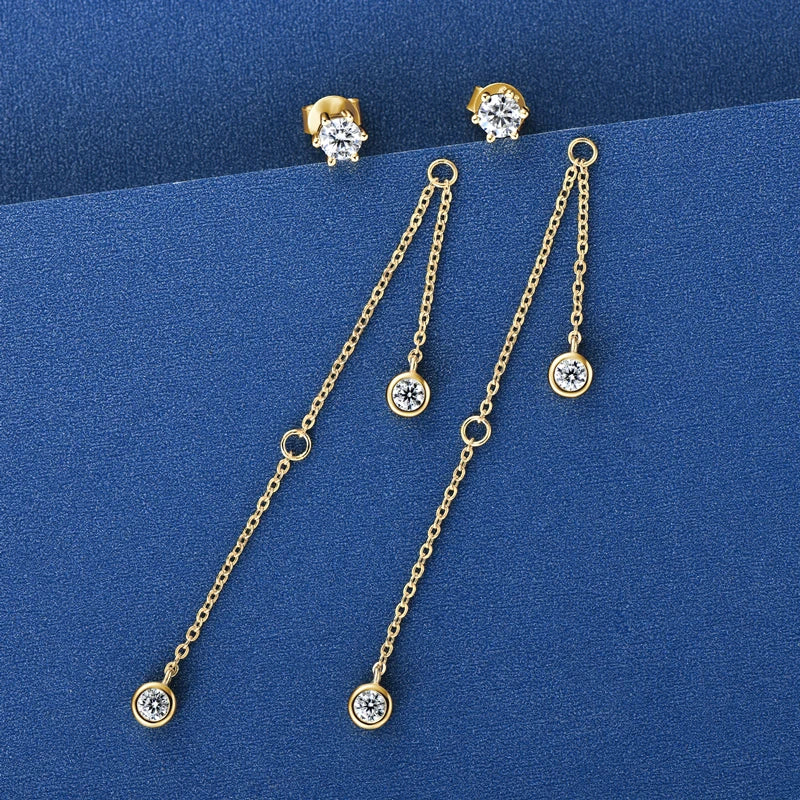 Real 925 Silver D Color Moissanite Stud Earrings Long Chain Drop Earrings Piercing Ear Wedding Jewelry for Women Gift 2024 Trend