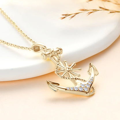 Plated Gold Anchor Cross Pendant Necklace with Moissanite Diamond Adjustable 925 Silver Chain for Women Men Lucky Charm Jewelry