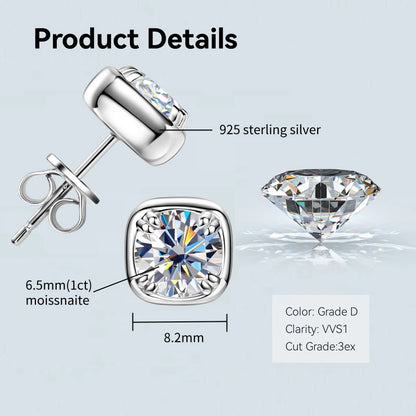 Bezel 5mm 6.5mm 1CT D Color Moissanite Earrings 925 Sterling Silver Plated K Gold Earrings for Men Women Gift Valentine's