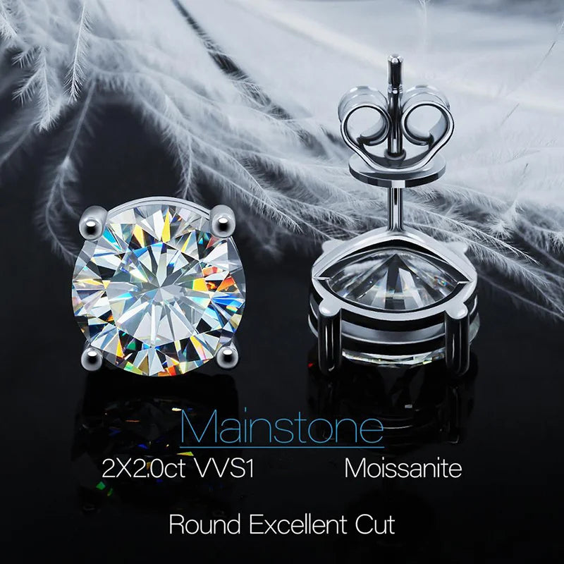 2023 Trendy Stud Earrings for Women 100% 3-11mm 0.1-5.0ct D Color Moissanite 925 Sterling Silver Sparkling Wedding Jewelry