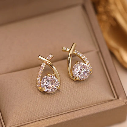 Real 925 Silver Stud Earrings 0.5ct Moissanite Drop Fishtail Cross Piercing Ear Earring 2023 Korean Trendy Women's Jewelry