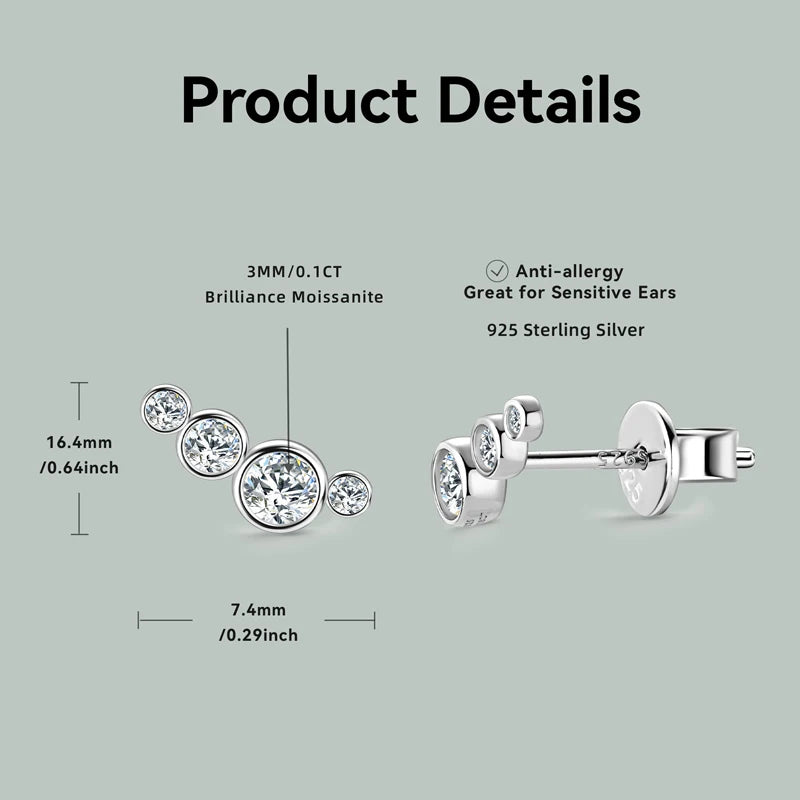 2024 Fashion D Color Bezel Moissanite Stud Earrings Climber 100% 925 Silver for Women 4 Stone Piercing Ear Jewelry GRA Certified
