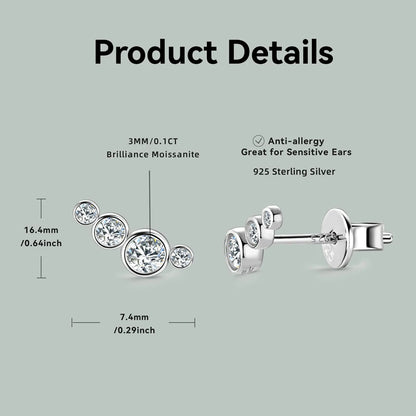 2024 Fashion D Color Bezel Moissanite Stud Earrings Climber 100% 925 Silver for Women 4 Stone Piercing Ear Jewelry GRA Certified