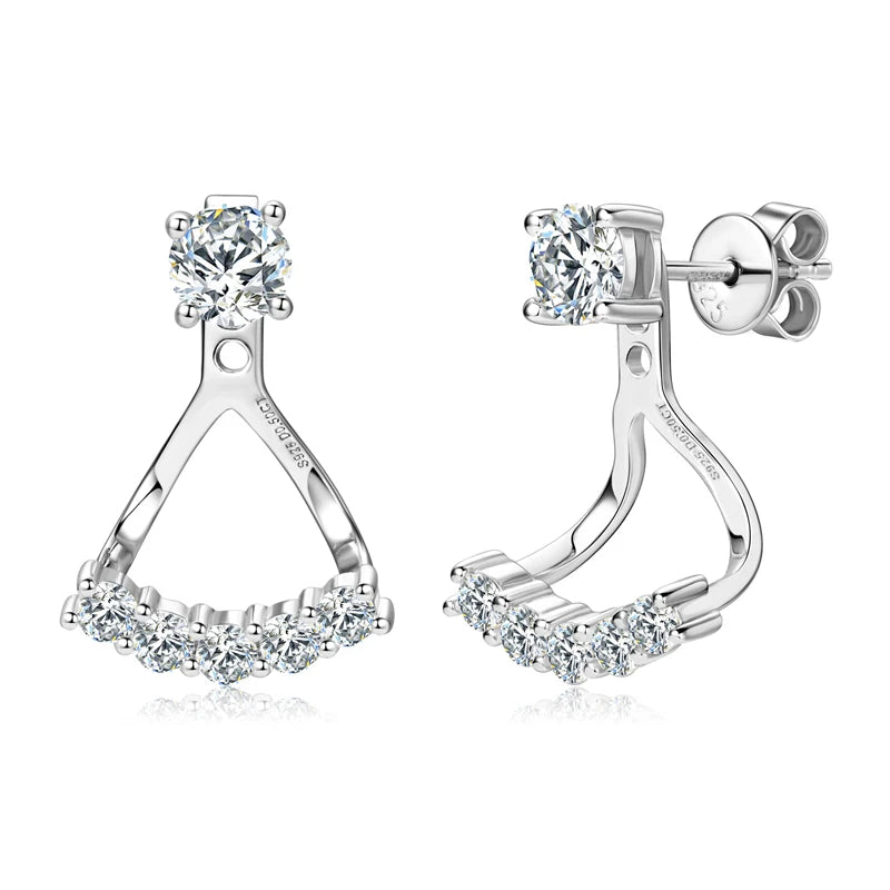 2024 Trendy 5mm Moissanite Ear Jacket Earrings Studs for Women 100% 925 Silver Dual Purpose Front and Back Earrings Jewelry Gift