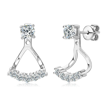 2024 Trendy 5mm Moissanite Ear Jacket Earrings Studs for Women 100% 925 Silver Dual Purpose Front and Back Earrings Jewelry Gift