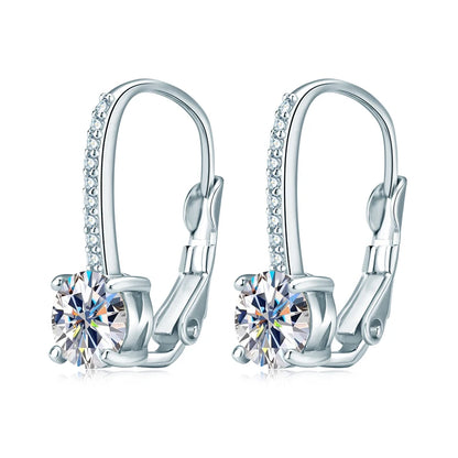 100% Real 925 Silver 1.0ct D Color Moissanite Drop Hoop Earring for Women Clip Earring Engagement Wedding GRA Jewelry Gift