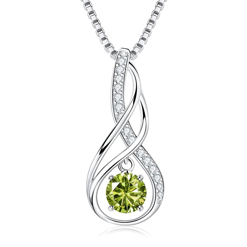 12 Birthstone Infinity Pendant Necklace for Women 925 Silver Colorful Gemstone 6.5mm Moissanite Zirconia Jewelry Birthday Gift