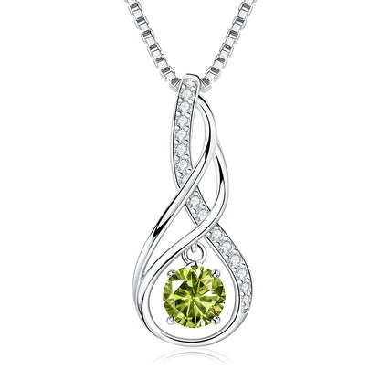 12 Birthstone Infinity Pendant Necklace for Women 925 Silver Colorful Gemstone 6.5mm Moissanite Zirconia Jewelry Birthday Gift