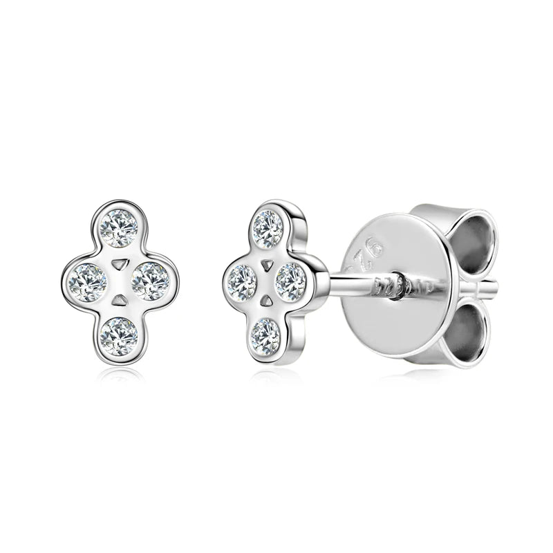 2024 Trendy 925 Silver Four Leaf Clover Studs 1.3mm D Color Moissanite Piercing Earrings for Couple Women Men Gift Jewelry