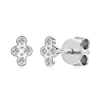2024 Trendy 925 Silver Four Leaf Clover Studs 1.3mm D Color Moissanite Piercing Earrings for Couple Women Men Gift Jewelry