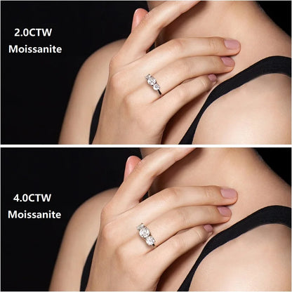 Real Certified 4ctw. Moissanite Ring 2CT 1CT 3 Stone Wedding Engagement Promise Ring Band Silver 925 For Women Original Jewelry