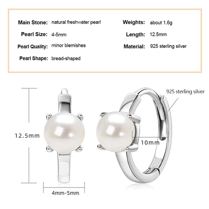 Real 925 Sterling Silver 5mm Bread-shaped Natural Freshwater Pearl Hoops Huggie Earrings for Women Hypoallergenic Jewelry Gifts