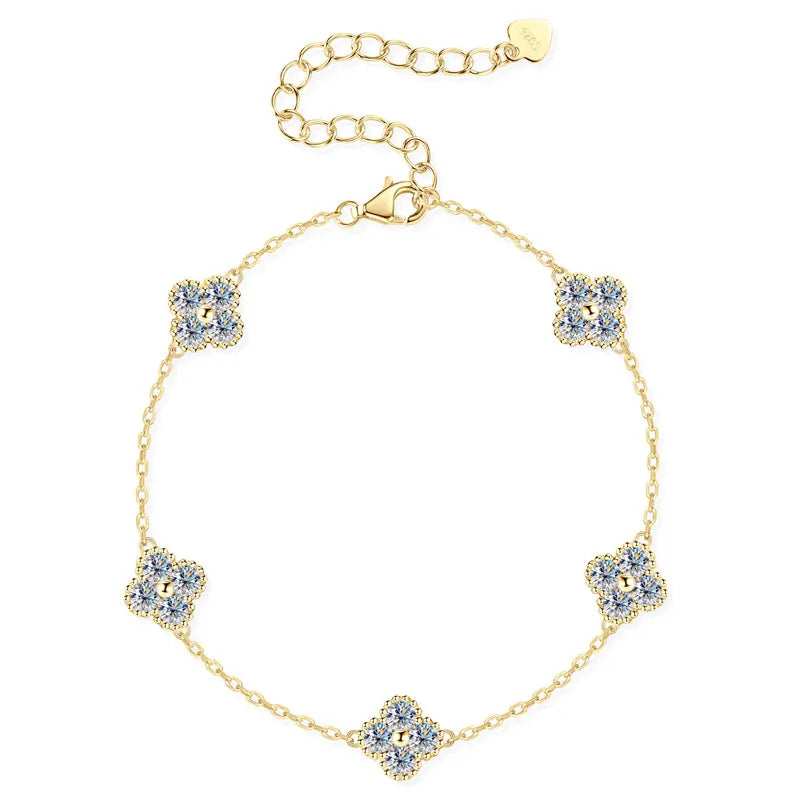 2025 New 925 Silver Flower Clover Bracelet Moissanite 3mm for Women 18k Gold Plated Fine Jewelry GRA Certified Lab Diamond