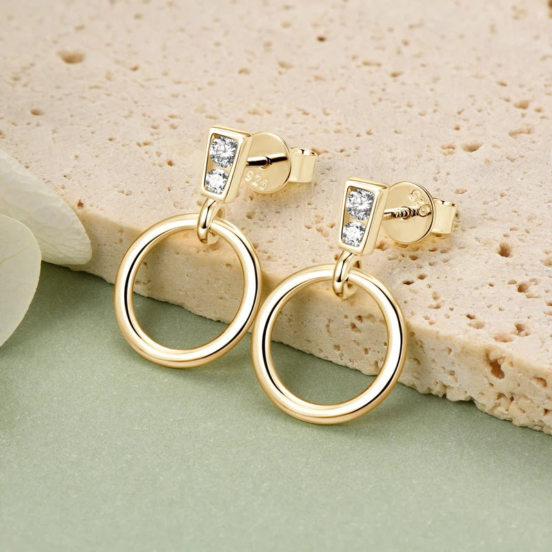 925 Sterling Silver Circle Dangle Drop Earrings for Women Moissanite Stud Earrings Minimalist Wedding Party Jewelry 2024
