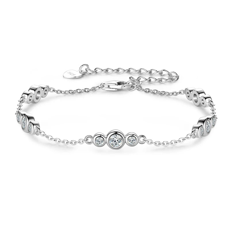 2024 New 18k Gold Plated Bracelet 925 Silver Chain 2mm D Color Bezel Moissanite Bracelets Fashion Women's Jewelry Gifts