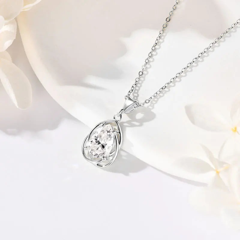 2.0CT Teardrop Pear Cut Moissanite Pendant Necklace for Women 925 Silver Adjustable Chain Real GRA Certified Jewelry Gift