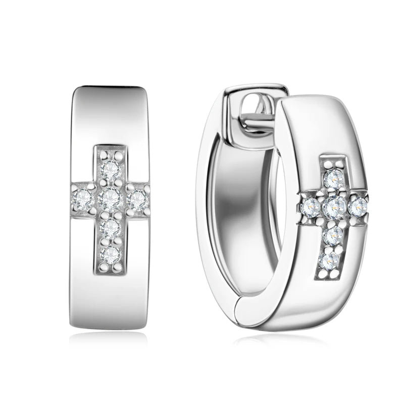 Cross Hoops Men's Earrings Moissanite Diamond Huggie Earring for Women 925 Sterling Silver Earrings Jewelry Birthday Gifts