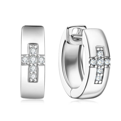 Cross Hoops Men's Earrings Moissanite Diamond Huggie Earring for Women 925 Sterling Silver Earrings Jewelry Birthday Gifts