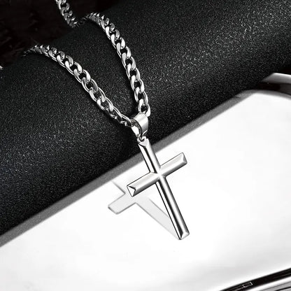 925 Sterling Silver Crucifix Cross Pendant Necklace for Men 4.7mm Durable Stainless Steel Cuban Chain Necklaces Hip Hop