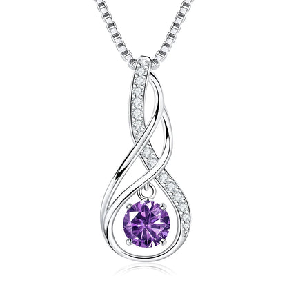 12 Birthstone Infinity Pendant Necklace for Women 925 Silver Colorful Gemstone 6.5mm Moissanite Zirconia Jewelry Birthday Gift
