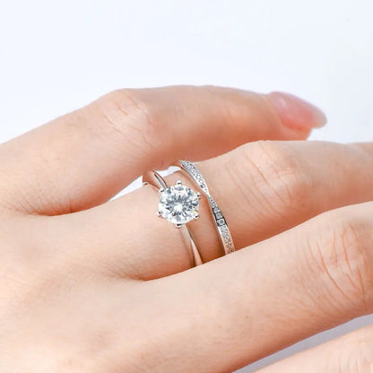 Classic 1.0ct D Moissanite Wedding Engagement Rings for Women 925 Silver Solitaire Bridal Ring Stackable Half Eternity Band Sets