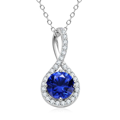 925 Sterling Silver Infinity Necklace 8mm 2ct 5A Cubic Zirconia Lab Diamond Blue Gemstone Pendant for Women Fine Jewelry Gift