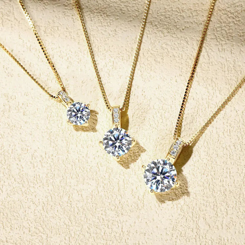 2025 Sparking 1ct 2ct 3ct D Moissanite Pendant Necklace for Women Adjustable 925 Silver Chain Fine Jewelry Valentine's Day Gift