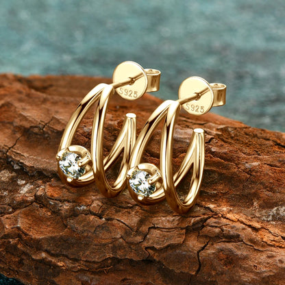Half Double Side Hoop Earrings Real Silver 925 for Women with D Color Moissanite Stud Earrings Certificate 2024 New Jewelry Gift