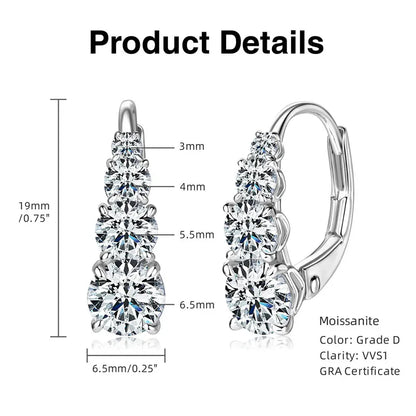 100% 925 Silver Moissanite Hoop Clip Earrings Luxury 4 Stones D VVS1 Round Lab Diamond Jewelry Gift for Women Upgrade Type