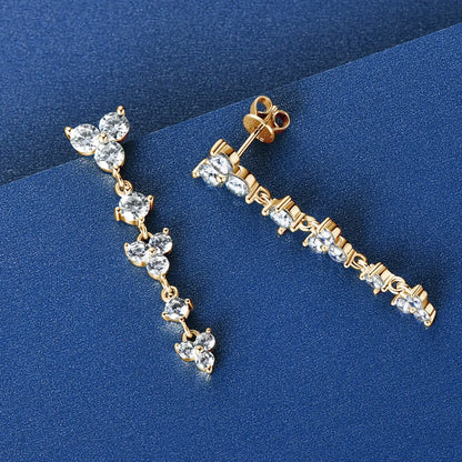 Real 925 Silver 4mm D Color Moissanite Long Drop Earrings Piercing Studs Wedding Party Fine Jewelry for Women 2024 Trend Gift