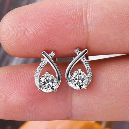 Korea Fishtail Cross Earrings Real 925 Sterling Silver 0.5ct D Color Moissanite Stud Trendy Earring for Women Daily Wear Jewelry
