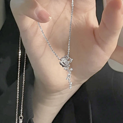 100% 925 Sterling Silver Rose Flower Jewelry Set D Color Round Cut Moissanite Earrings Pendant Necklace for Women Gifts