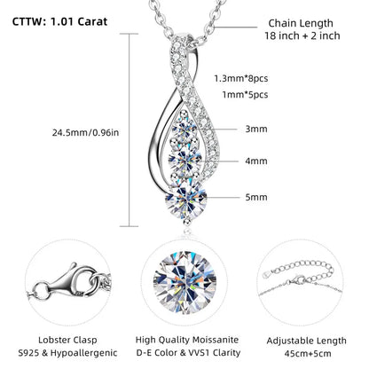 925 Sterling Silver Fashion All Moissanite Infinity Pendant Necklace Women's Adjustable S925 Chain Wedding Christmas Gift