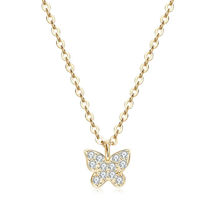 2024 Cute 925 Sterling Silver Butterfly Necklace Pave Round Moissanite Pendant Collar for Women Jewelry Wedding Anniversary Gift