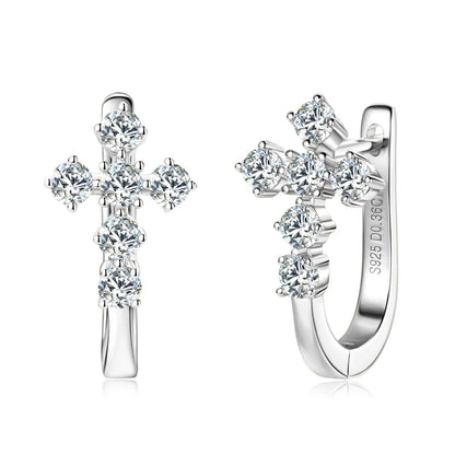 Cross Hoop Earrings 925 Silver 2.5mm Moissanite Huggie Earrings for Women Men Certified Faith Charm Jewelry Wedding Party Gift
