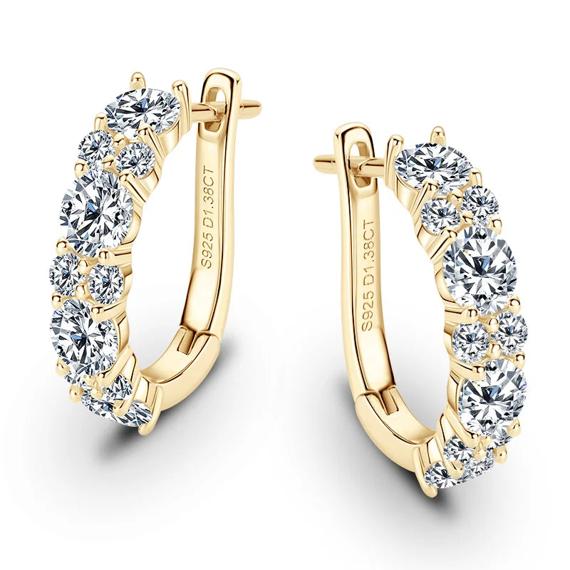 Sparking VVS1 Moissanite Earrings S925 Silver U Shape Hoop Earrings for Women Hot Sale Wedding Jewelry Certified 2.76CTTW.