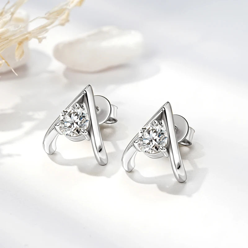 Original 925 Silver 5mm 0.5ct Round D Moissanite Triangle Stud Earrings  for Women Fashion A-shape Party Jewelry Hypoallergenic