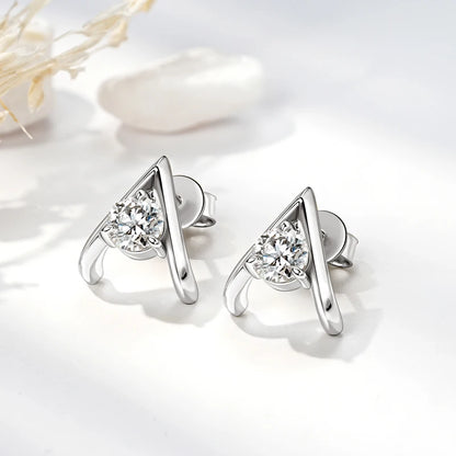 Original 925 Silver 5mm 0.5ct Round D Moissanite Triangle Stud Earrings  for Women Fashion A-shape Party Jewelry Hypoallergenic