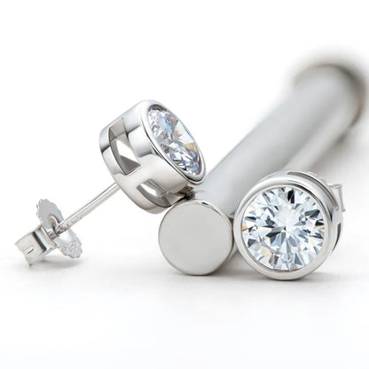 Silver 925 Moissanite Earrings Round Diamond Bezel Setting Stud Earrings Silver 5/6.5mm Women Men Solitiare Earring Gifts